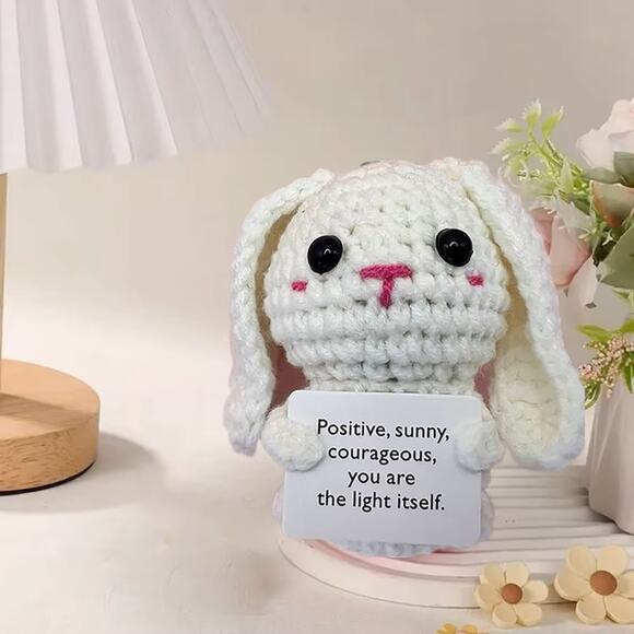 White Bunny Plush with Inspirational Message Kawaii Style Motivational Gift - Picture 3 of 6